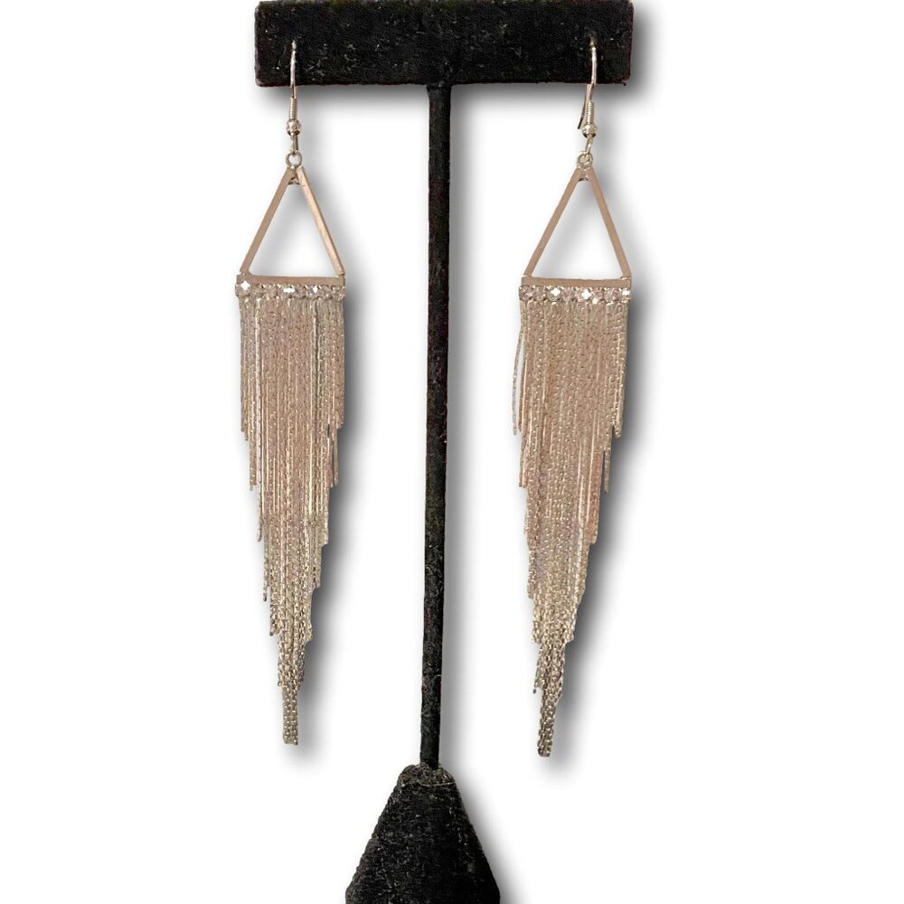 Wispy 5" Silver w Crystal Bling Dangle Earrings - Bulk Discounts for Resellers